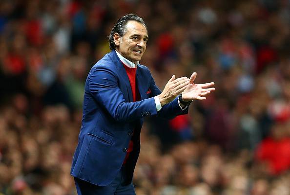 LONDON, ENGLAND - OCTOBER 01: Cesare Prandelli, manager of Galatasaray AS reacts during the UEFA Champions League group D match between Arsenal FC and Galatasaray AS at Emirates Stadium on October 1, 2014 in London, United Kingdom. (Photo by Paul Gilham/Getty Images)