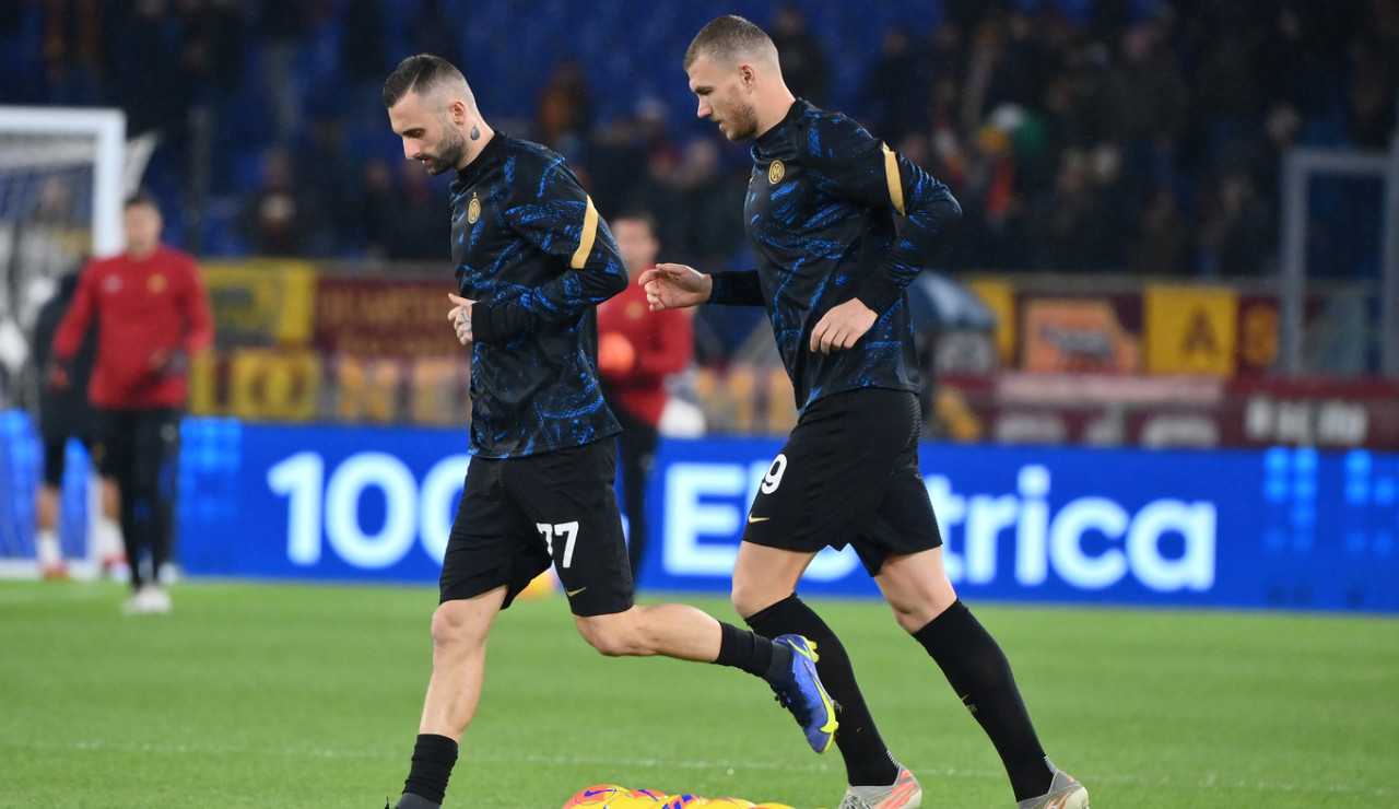 Marcelo Brozovic Edin Dzeko riscaldamento